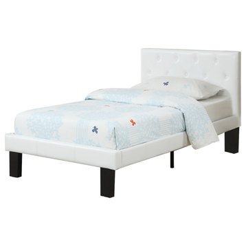 Faux Leather Upholstered Full Size Bed, White, Twin