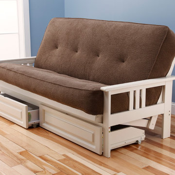 Monterey Antique White Frame with Marmont Mocha Mattress and Storage Drawers