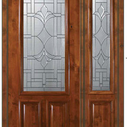 Prehung Sidelite Door 96 Wood Alder Marsala 2 Panel 2/3 Lite Glass - Front Doors