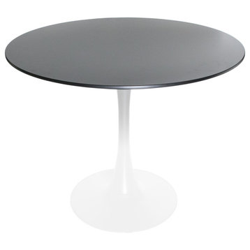 LeisureMod Bristol Modern Dining Table with Wood Top and Iron Base, White/Black