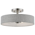 Livex Lighting - Elmhurst 4 Light Brushed Nickel With Shiny White Accents Semi-Flush - The Elmhurst collection is both modern and versatile. The brushed nickel finish with shiny white finish accents and hand-crafted urban gray color fabric hardback shade with white color fabric on the inside sets a pleasant mood. This sleek four-light semi flush is a perfect fit for the living room, dining room, kitchen and bedroom.