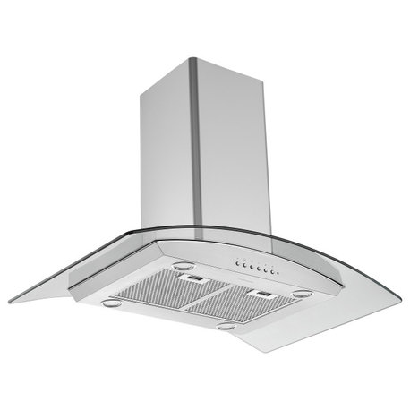 Ancona Convertible Island Glass Canopy Range Hood, Night Light Feature, 36 in.