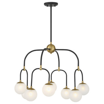 Couplet 8-Light Chandelier, Matte Black With Warm Brass Accents