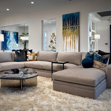 Transitional Living Room with Neutrals, Blues & Gold