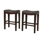 Jaeden Backless Stools, Brown Leather Counter Height, Set of 2