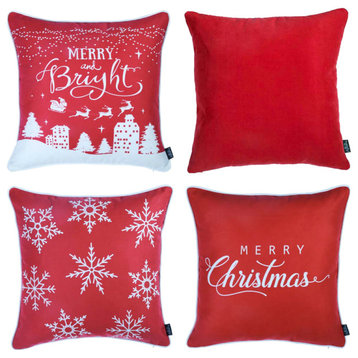 Set Of 4 18" Merry Christmas Throw Pillow Cover In Multicolor