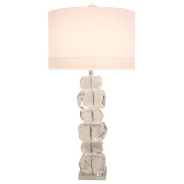 Luxe Stacked Faceted Crystal Gemstone Table Lamp | 38" Column Clear Diamond