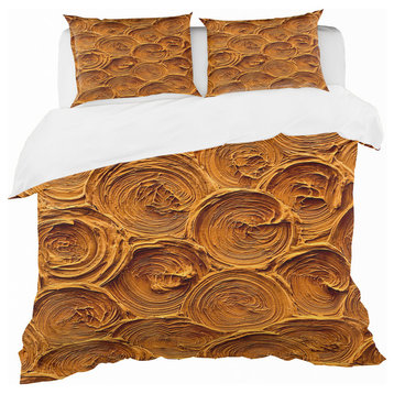Concentric Paint Rings in Earthy Gold Brown Mid-Century Bedding, Twin