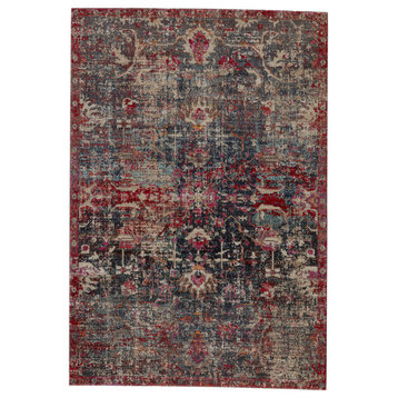 Polaris Fayette Pol38 Vintage and Distressed Rug, Dark Blue and Red, 4'0"x6'0"