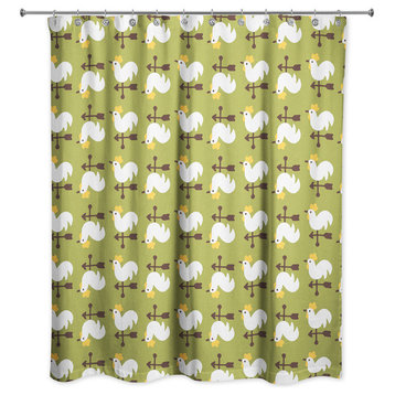 Green Rooster Pattern Shower Curtain