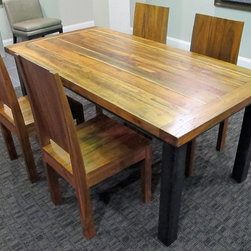 Custom Reclaimed Teak & Steel Dining Table - Dining Tables