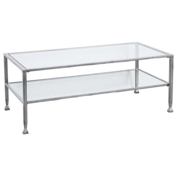 Maklaine Tempered Glass Top Metal Coffee Table in Silver Finish