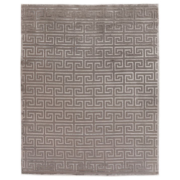 Metro Velvet Hand-Knotted New Zealand Wool and Viscose Taupe Area Rug, 8'x10'