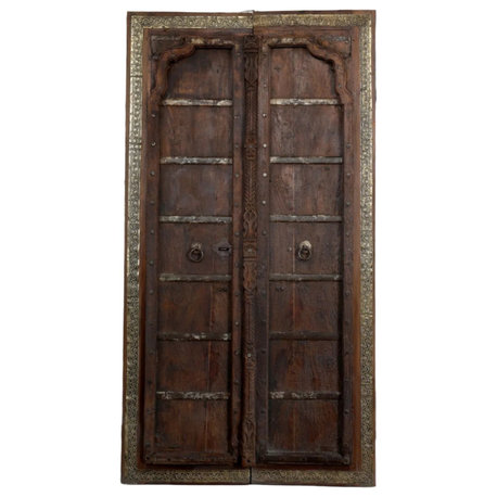 Consigned Antique India Carved Double Door with Frame Exterior Doors 81