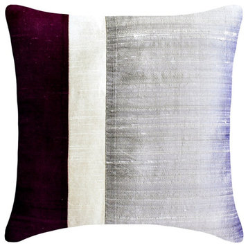 Purple & Grey Silk Color Block Patchwork 26"x26" Pillow Cover - Splendour Purple
