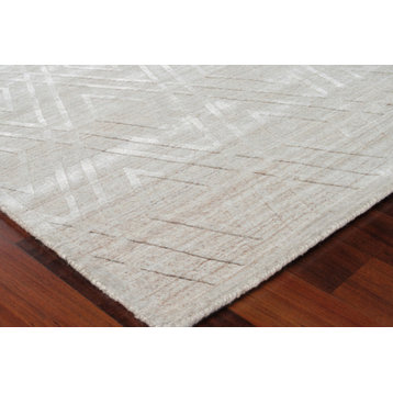 Castelli Handmade Hand Loomed Wool and Bamboo Silk Beige Area Rug, 6'x9'