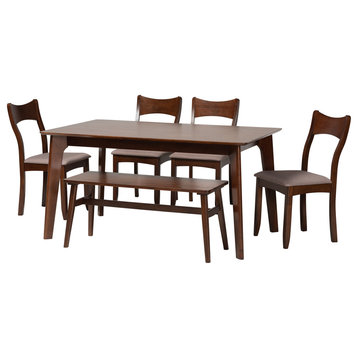 Adreana Warm Grey Fabric and Dark Brown Finished Wood 6-Piece Dining Set
