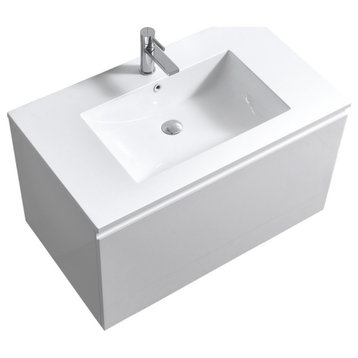 Balli 36'' Wall-Mount Modern Bathroom Vanity, High Gloss White