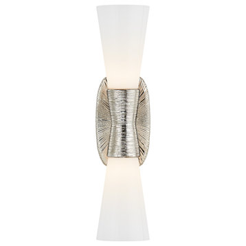 Utopia Small Double Bath Sconce in Polished Nickel with White Glass