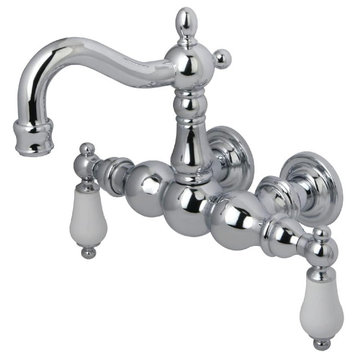Clawfoot Bathtub Faucet, Centerset Design With Porcelain Levers, Polished Chrome