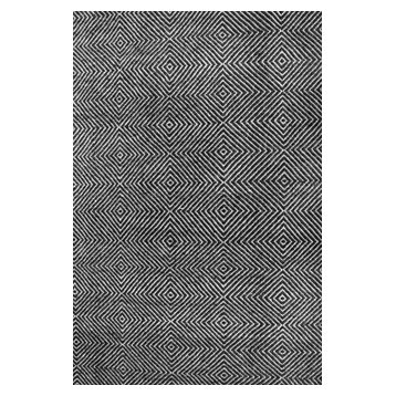 Hand-Tufted Trellis Rug, Black, 5'x8'