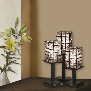 Wire Glass Montana Table Lamp, Square With Flat Rim, Clear Bubbles Glass