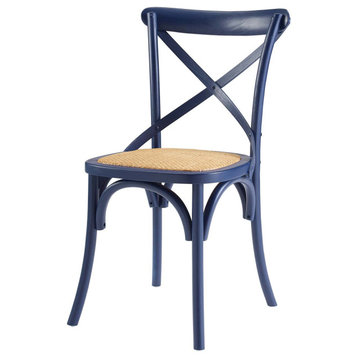 Side Dining Chair, Wood, Dark Blue, Modern, Cafe Bistro Restaurant Hospitality