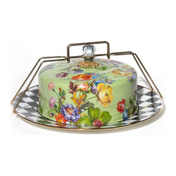 Flower Market Enamel Cake Carrier - Green | MacKenzie-Childs - Serving Dishes And Platters