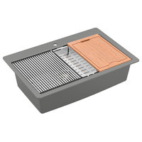 Karran Top Mount 33" Single Bowl Quartz Workstation Kitchen Sink, Grey