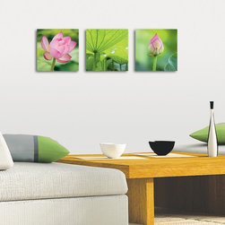 Platin Art's Deco Glass Wall Decor- Lotus - Set of 3 - Wallpaper