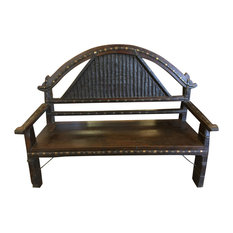 Mogul Interiot - Consigned Antique Indian Bench Hand Carved Iron Patina Eclectic Dark Brown Sofa - Accent and Storage Benches