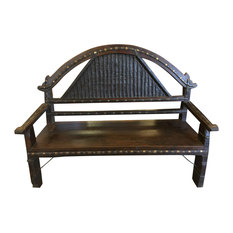 Mogul Interiot - Consigned Antique Indian Bench Hand Carved Iron Patina Eclectic Dark Brown Sofa - Accent And Storage Benches