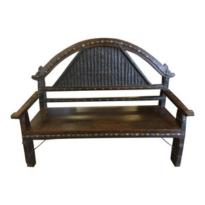 Mogul Interiot - Consigned Antique Indian Bench Hand Carved Iron Patina Eclectic Dark Brown Sofa - Accent And Storage Benches