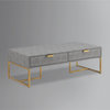 Nicole Miller Chayton Coffee Table Faux Shagreen 46.3Lx22Wx15.7H, Gray/Gold