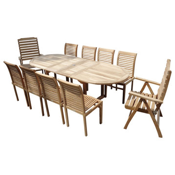 Grade A Teak 95" Ext Table With 8 Stacking and 2 Reclining Chairs