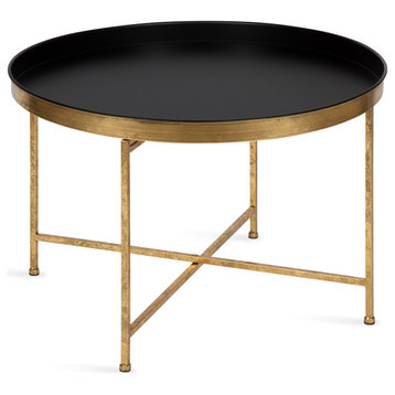 Celia Round Metal Coffee Table, Black/Gold 28.25x28.25x19