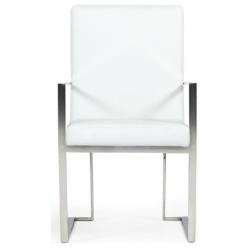 Limari Home Fowler 18.5" Eco-Leather & Stainless Steel Dining Arm Chair in White