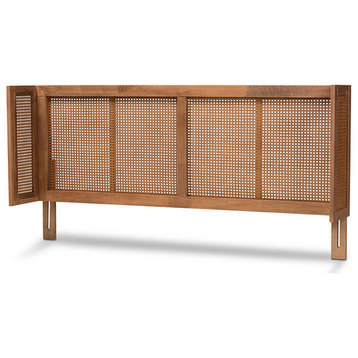 Rina Ash Wanut Wood and Synthetic Rattan Queen Size Wrap-Around Headboard