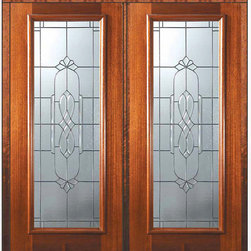 Pre-hung Double Door 80 Wood Mahogany Kensington Full Lite Glass - Front Doors