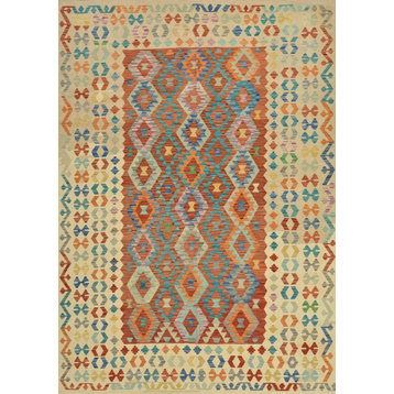 Tribal Kilim 6’9” x 9’8” Red Wool Geometric Handwoven Oriental Rug