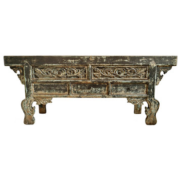Consigned Vintage Mongolian Carved Console Table