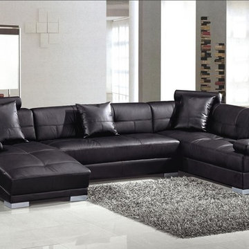 Modern Black Leather U Shape Sectional Sofa with Chaise