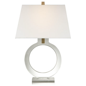 Ring Form Small Table Lamp in Crystal with Linen Shade