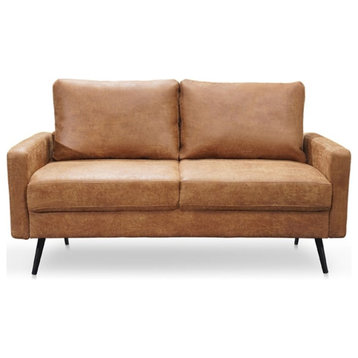 Pemberly Row Contemporary 58" Upholstered Fabric Sofa in Brown