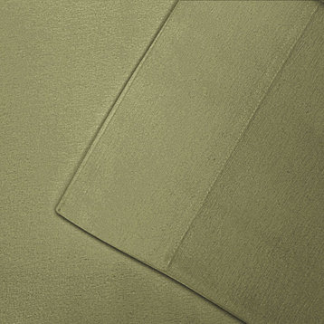 100% Cotton Flannel Solid Flat Fitted Sheet Set, Sage, King Sheet Set