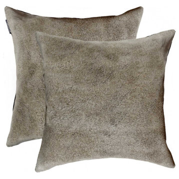 HomeRoots 18" x 18" x 5" Gray Cowhide Pillow 2-Pack