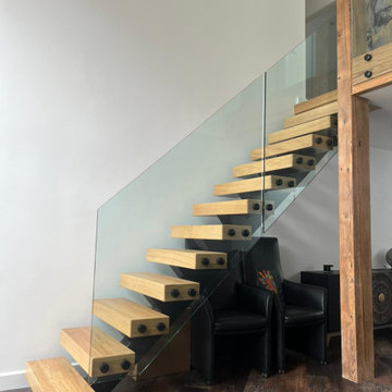 New Central Spine Staircase | Steel, Oak & Glass | Bolton