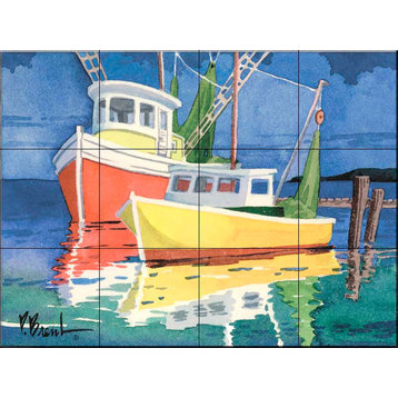 Tile Mural, Fishing Boats At Dock by Paul Brent