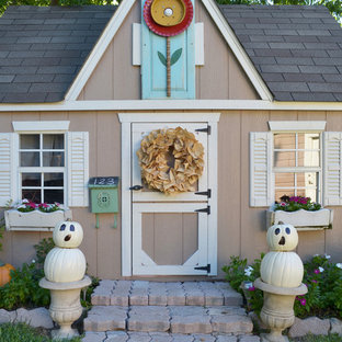 Eclectic garden in Dallas with with outdoor playset.