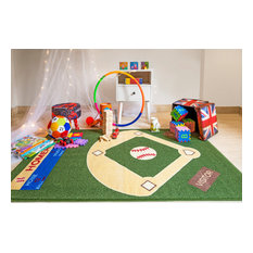 Baseball Field Ground Kids Area Rug Anti Skid Rubber Backing, Green, 2'2"x3'